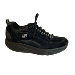 Skechers Shape Up Black Leather Rocker Sole Sneakers